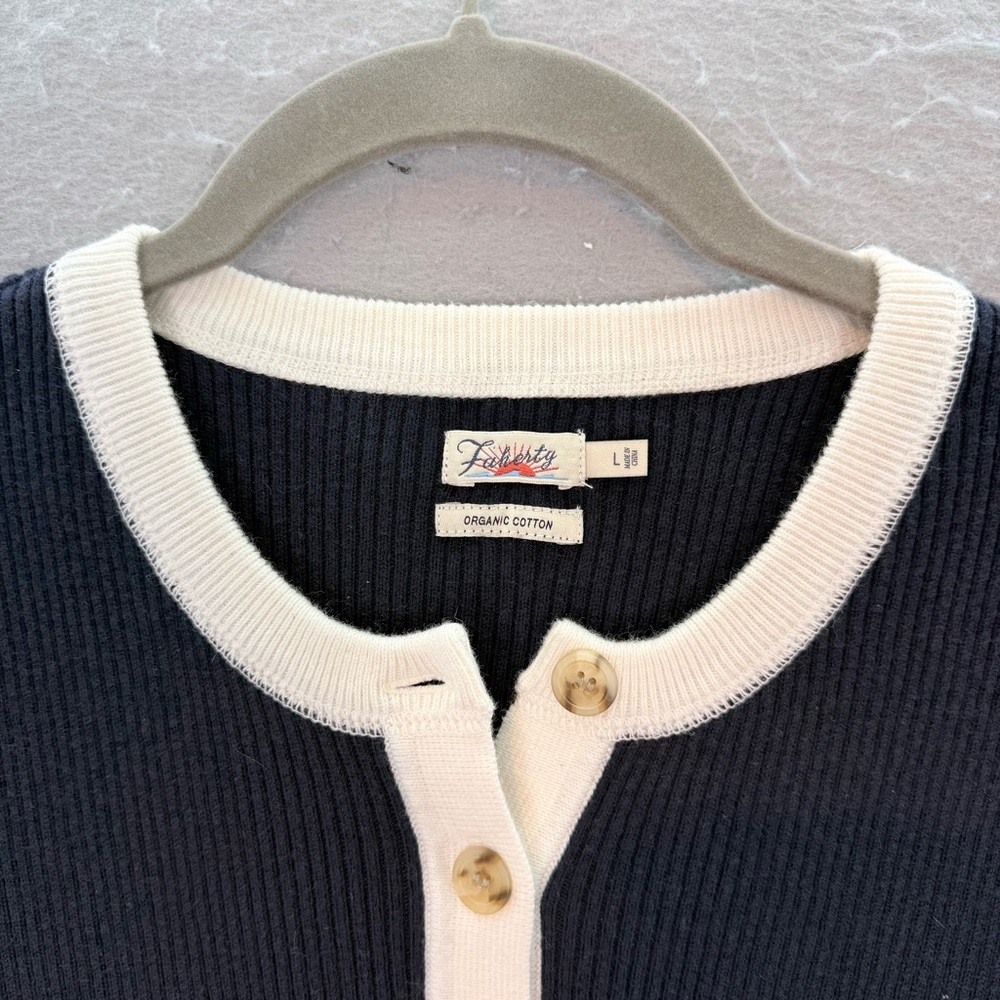 Faherty - women’s Mikki Henley navy white sweater organic cotton cashmere top L - Picture 6 of 8